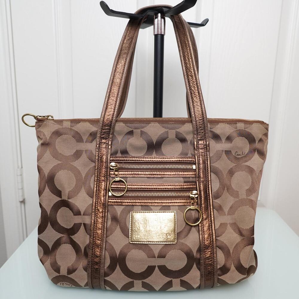 Coach Poppy Glam Tote Bag Bronze Metallic
